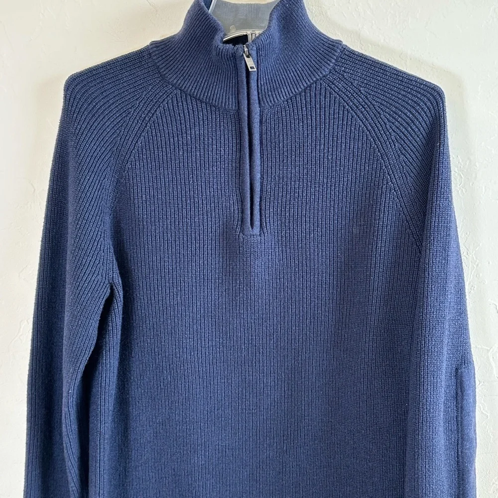 Banana Republic Men's/Unisex Blue Half-Zip Sweater with Elbow Patches Sz S